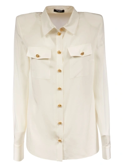 Shop Balmain High-shoulder Classic Shirt In White