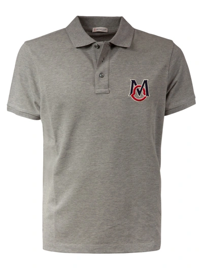 Shop Moncler Chest Logo Polo Shirt In Grey