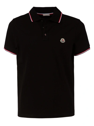 Shop Moncler Stripe Trimmed Logo Patched Polo Shirt In Black