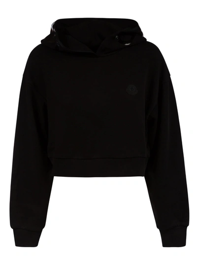 Shop Moncler Logo Patched Cropped Hoodie In Black