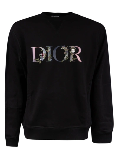 Shop Dior Floral Logo Sweatshirt In Black