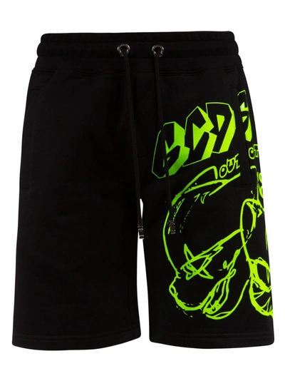 Shop Gcds Side Logo Detail Drawstring Shorts In Black/neon Green