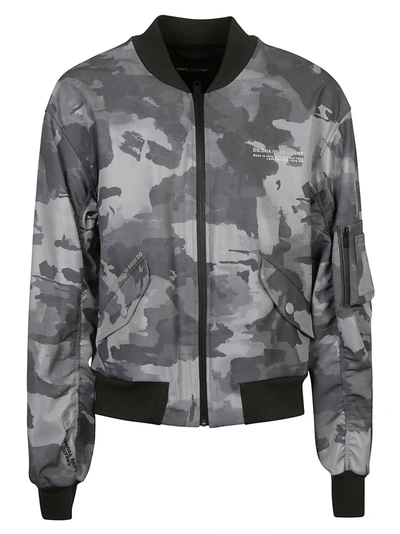 Shop Dolce & Gabbana Camouflage Ribbed Bomber In Bicolor