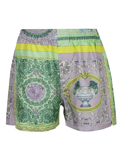 Shop Versace All-over Printed Swim Shorts In Lilac Green Water