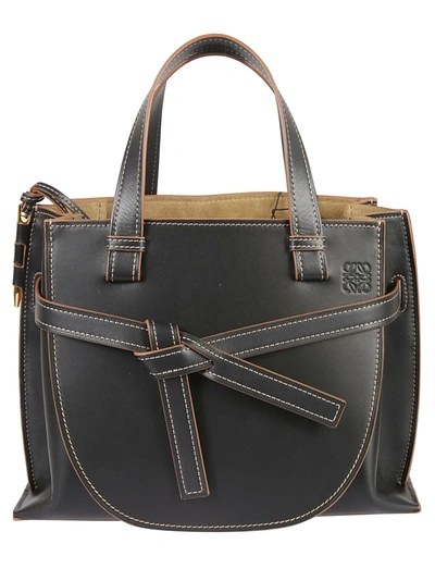 Shop Loewe Small Gate Top Handle Shoulder Bag In Black/tan