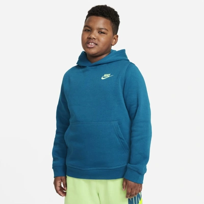 Shop Nike Sportswear Club Fleece Big Kids' Pullover Hoodie (extended Size) In Green Abyss,barely Volt