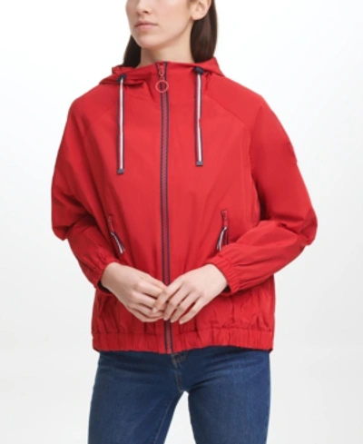 Shop Tommy Hilfiger Women's Iconic Sporty Hooded Windbreaker In Crimson