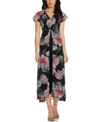 Adrianna Papell Printed Walk-through Jumpsuit In Black Multi
