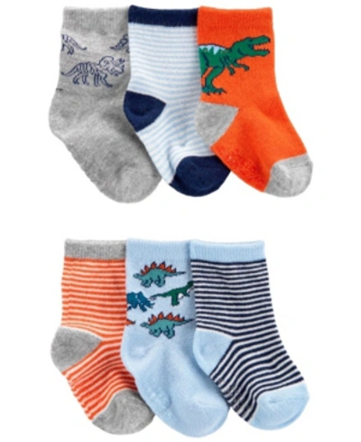 Shop Carter's Baby Boys 6-pack Dino Crew Socks In Blue And Orange