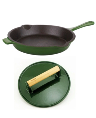 Shop Berghoff Neo Cast Iron 10" Fry Pan And Steak Press In Green