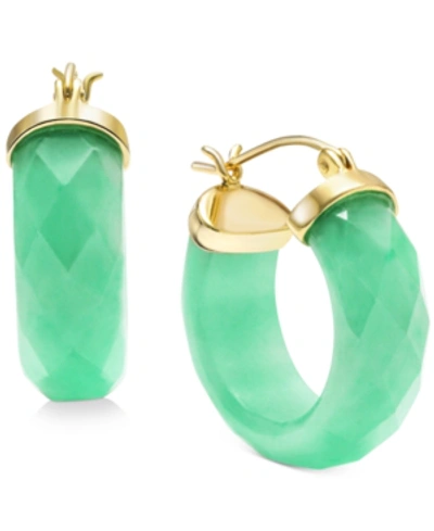 Shop Macy's Dyed Jade Small Hoop Earrings In 14k Gold-plated Sterling Silver, 1" In Green