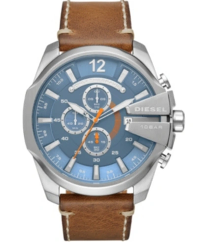 Shop Diesel Mega Chief Chronograph Brown Leather Watch 51mm