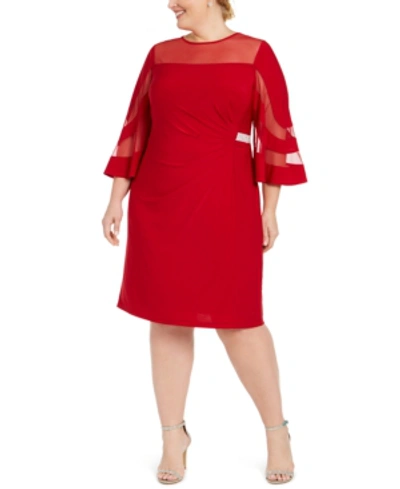 Shop R & M Richards Plus Size Illusion-neck Dress In Red