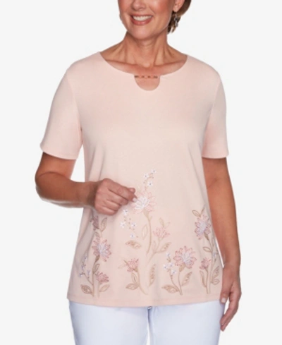 Shop Alfred Dunner Plus Size Springtime In Paris Floral Embroidery Top In Apricot