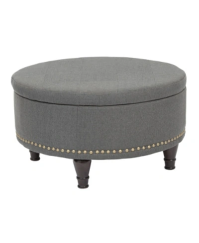 Office Star Augusta Round Storage Ottoman With Antique Bronze Nailheads In Gray