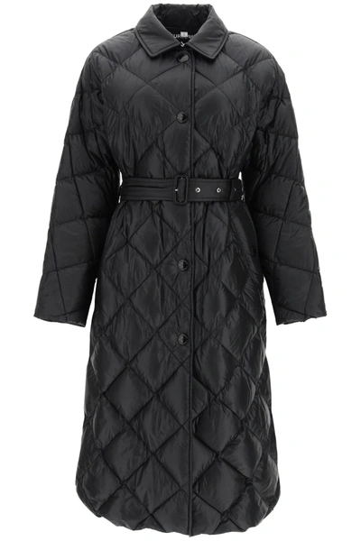 Shop Burberry Mablethorpe Long Down Jacket With Belt In Black