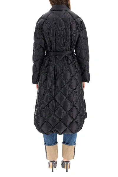 Shop Burberry Mablethorpe Long Down Jacket With Belt In Black