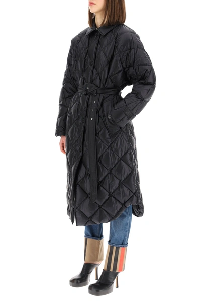 Shop Burberry Mablethorpe Long Down Jacket With Belt In Black