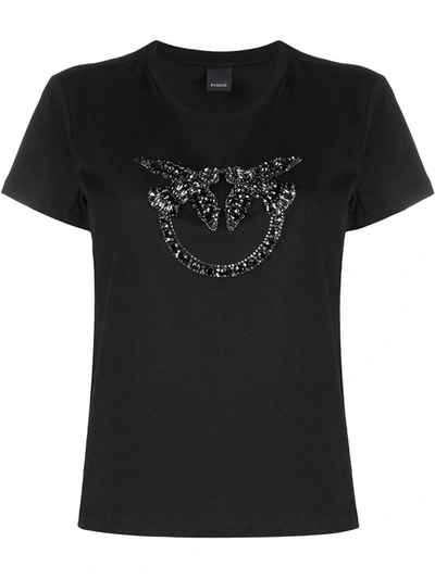Shop Pinko Jersey T-shirt With Sequin Logo In Black
