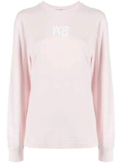 Shop Alexander Wang Logo Print Long Sleeve Top In Pink