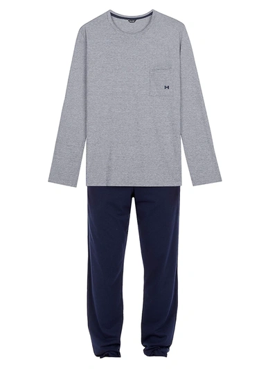 Shop Hom Men's 2-piece Long-sleeve Top & Pants Pajama Set In Navy