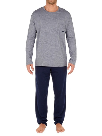 Shop Hom Men's 2-piece Long-sleeve Top & Pants Pajama Set In Navy