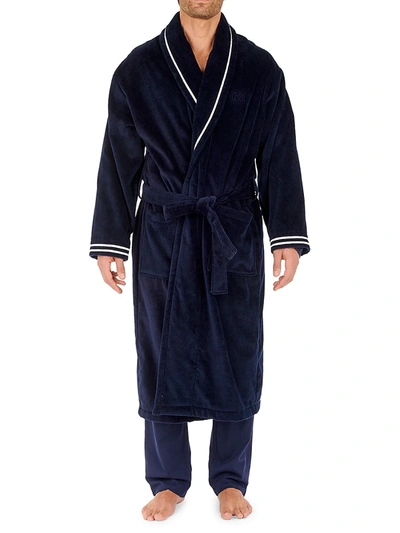 Shop Hom Men's Estaq Striped Cotton Bath Robe In Navy