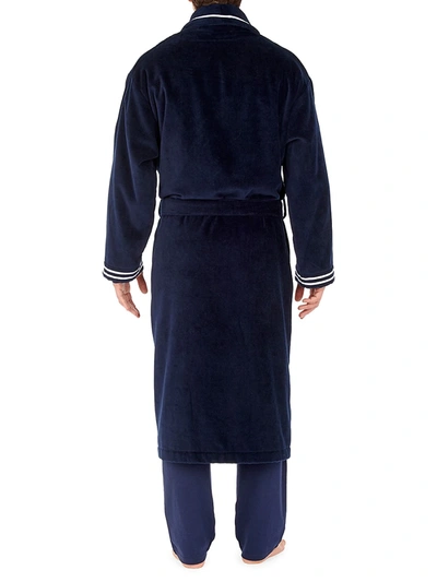 Shop Hom Men's Estaq Striped Cotton Bath Robe In Navy