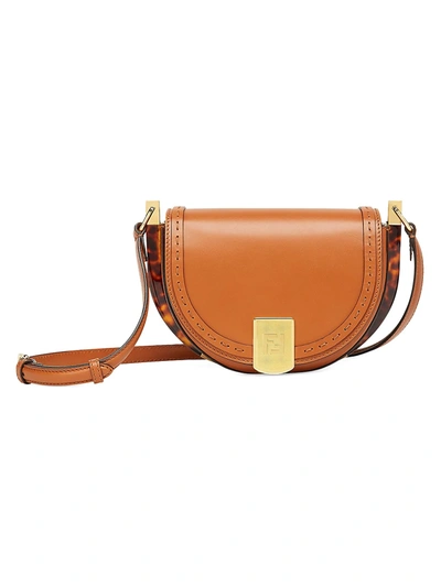 Shop Fendi Moonlight Leather Saddle Bag In Cuoio