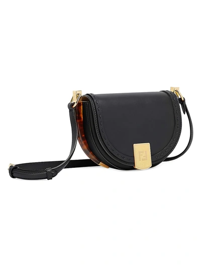 Shop Fendi Moonlight Leather Saddle Bag In Cuoio