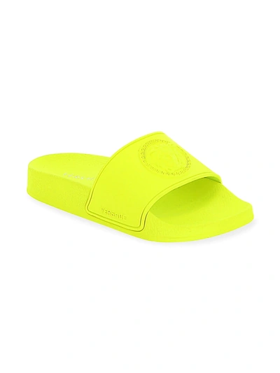 Shop Versace Little Kid's And Kid's Missing English Localizza Embossed Slide Sandals In Yellow