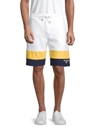 Shop Polo Ralph Lauren Men's Stripe Training Fleece Shorts In White Multi