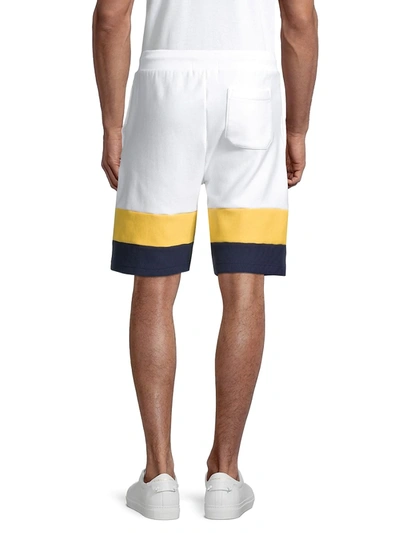 Shop Polo Ralph Lauren Men's Stripe Training Fleece Shorts In White Multi