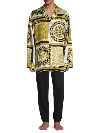 Shop Versace Mixed Print Pajama Shirt In White Black Gold