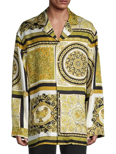 Shop Versace Mixed Print Pajama Shirt In White Black Gold