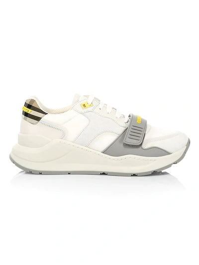 Shop Burberry Ramsey Low-top Sneakers In White Archive Yellow