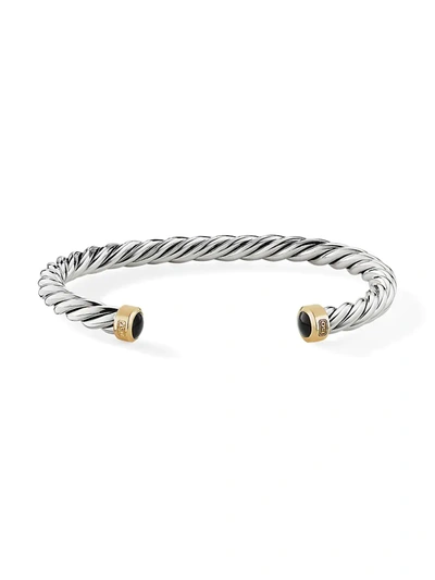 Shop David Yurman Men's Cable Bracelet In Sterling Silver & 18k Yellow Gold With Black Onyx