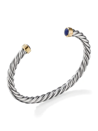 Shop David Yurman Men's Cable Classic Sterling Silver, 18k Yellow Gold & Lapis Lazuli Cuff Bracelet