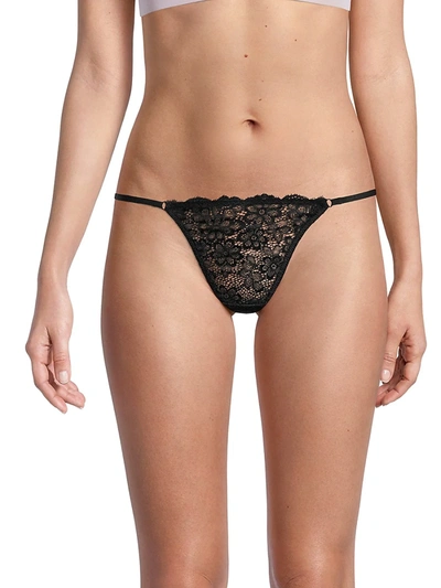 Shop Les Girls Les Boys Daisy Lace String Thong In Black