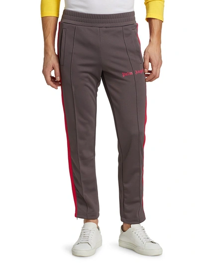 Shop Palm Angels Men's College Slim-fit Track Pants In Grey Magenta