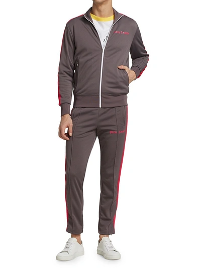 Shop Palm Angels Men's College Slim-fit Track Pants In Grey Magenta