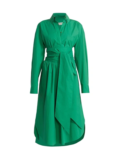 Shop Alexandre Vauthier Women's Tie Waist Wrap Shirtdress In Emerald
