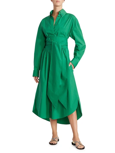 Shop Alexandre Vauthier Women's Tie Waist Wrap Shirtdress In Emerald