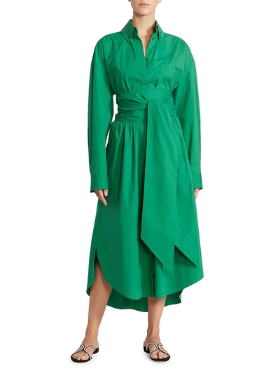 Shop Alexandre Vauthier Women's Tie Waist Wrap Shirtdress In Emerald