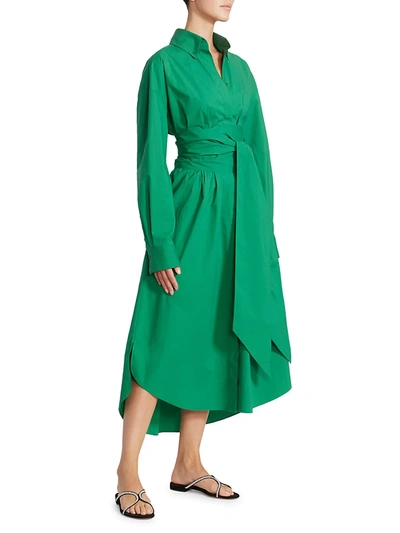 Shop Alexandre Vauthier Women's Tie Waist Wrap Shirtdress In Emerald