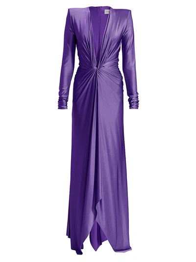 Shop Alexandre Vauthier Deep V Twisted Front Gown In Violet