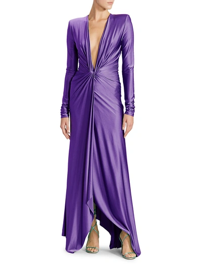 Shop Alexandre Vauthier Deep V Twisted Front Gown In Violet