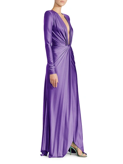 Shop Alexandre Vauthier Deep V Twisted Front Gown In Violet