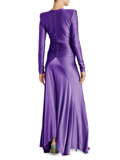Shop Alexandre Vauthier Deep V Twisted Front Gown In Violet