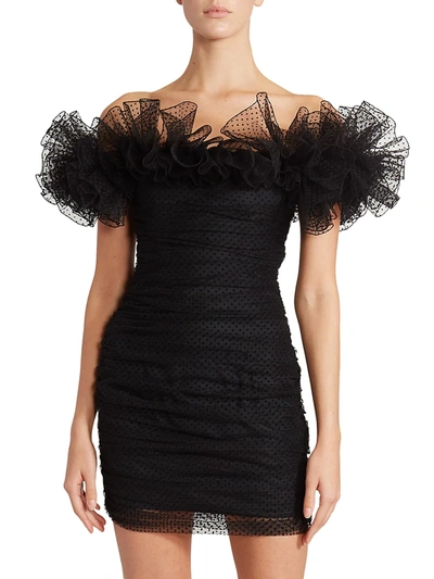 Shop Alexandre Vauthier Dotted Mesh Ruffle Mini Dress In Black